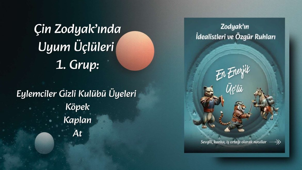 Kaplan, At ve Köpek burçlarının modernize edilmiş ve kabartma efektli ikonları, dinamik bir çember etrafında düzenlenmiştir. Arka plan, özgürlük, macera ve enerjiyi çağrıştıran ateş ve hareketli soyut çizgilere sahiptir.